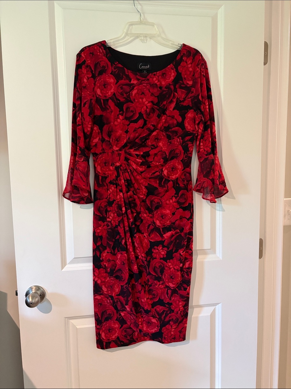 Woman’s Red and Black Floral Midi Dress